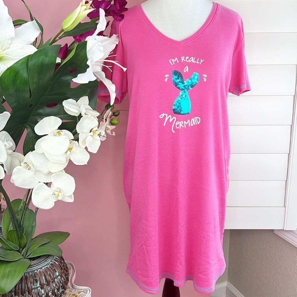 LALA Sleepwear I’m Really a Mermaid Pink Pajama Cotton Sleep Shirt